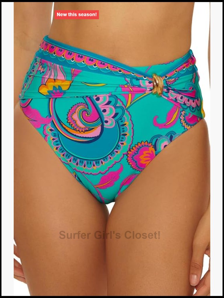 High Waist Cheeky Bikini Bottom With Gold Ring Detail